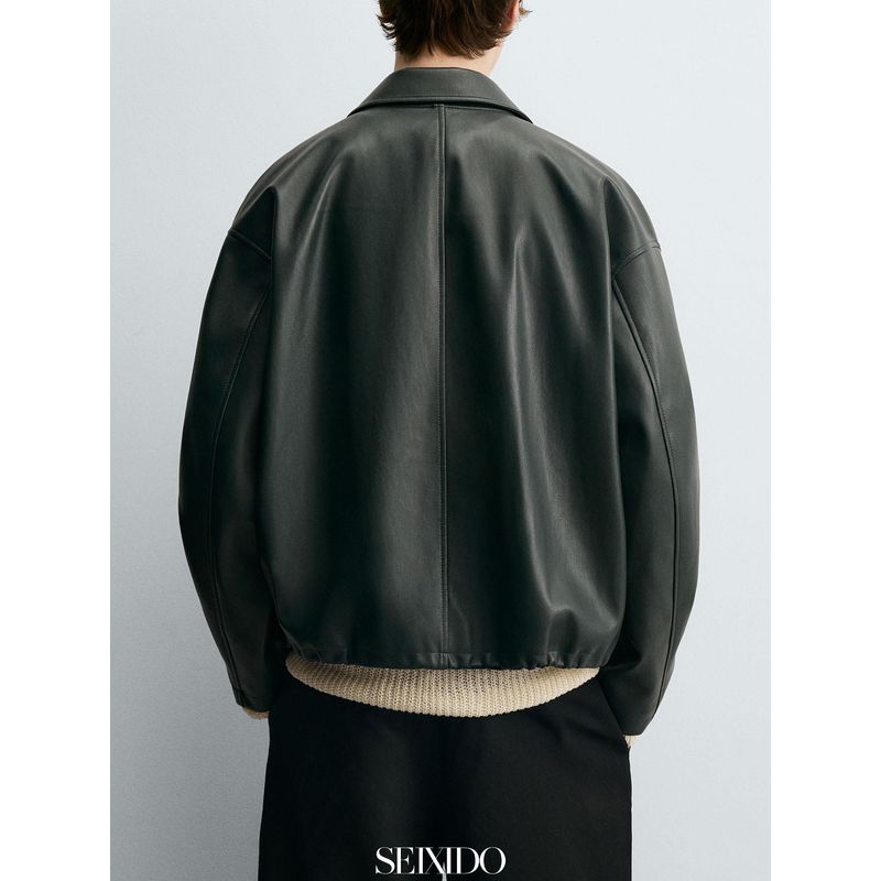 Cabinet 699! Autumn and Winter Men's Faux Leather Loose Jacket 3046314 529 Workwear Lapel Pu Leather Jacket