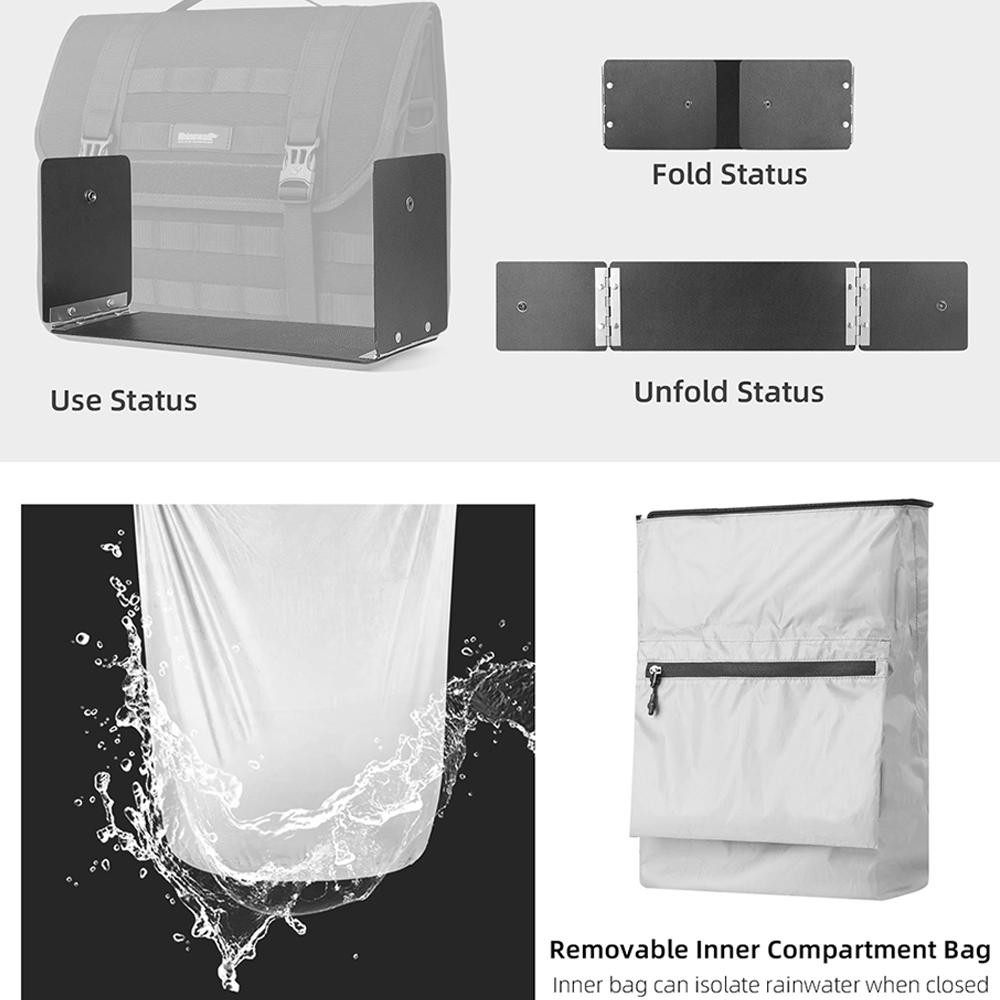 Motorcycle Saddle Bag Quick Release Luggage Bag Large Capacity Storage Organizer 13L with Support Panel Removable Waterproof