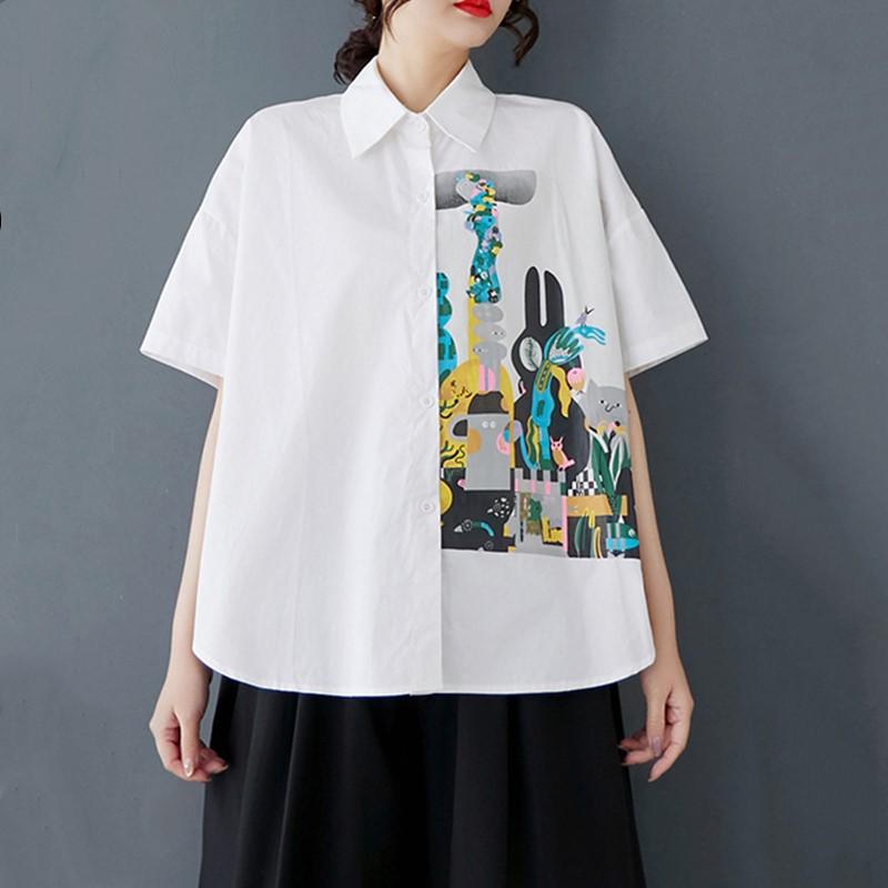 

Короткие рукава свободного покроя Винтажные цветочные хлопковые рубашки и блузки для блузки Повседневные свободные летние топы женские рубашки на пуговицах белый