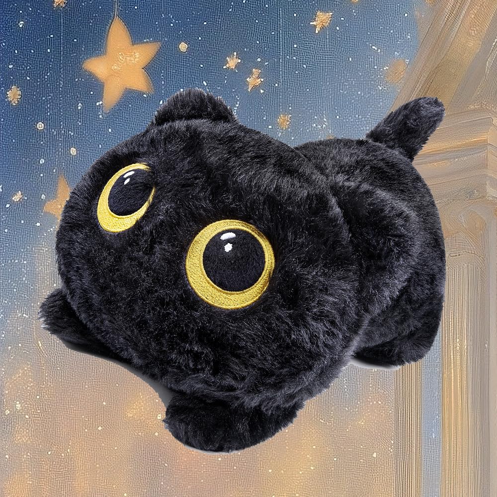 Black Cat Weighted Plush Toy with Cute Big Eyes, Soft To the Touch, 50cm, Perfect As a Birthday Gift (Black)