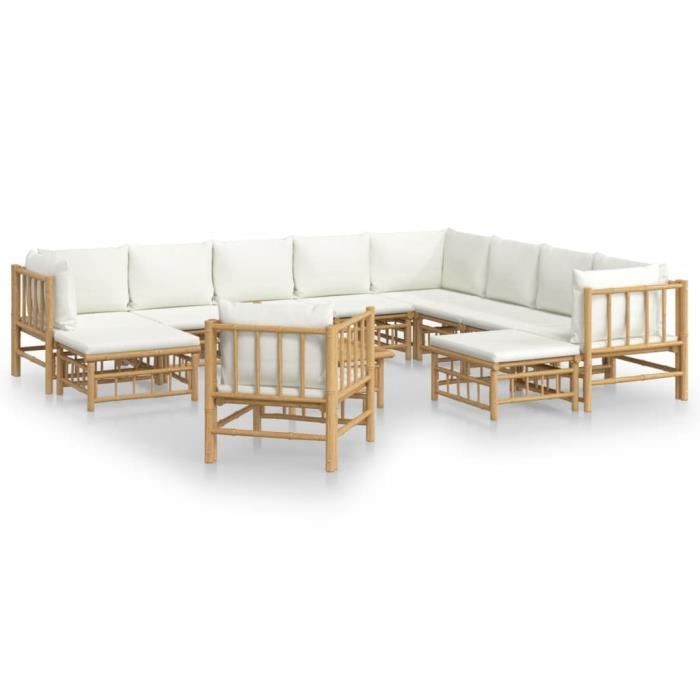 VidaXL Salon de jardin 12 pcs avec coussins blanc crème bambou 3155194