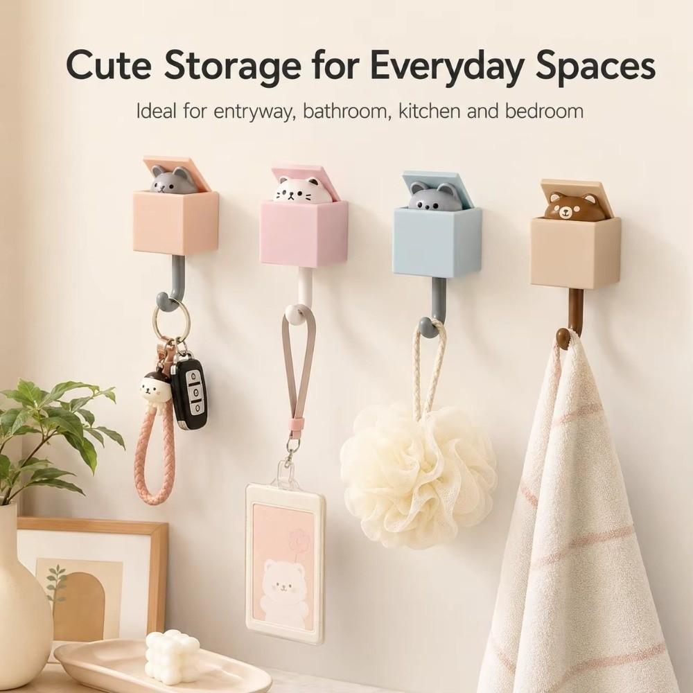 Punch Free Cute Cat Wall Hook Self Adhesive Cartoon Decor Hooks Wall Hanger For Keys Bags Towels