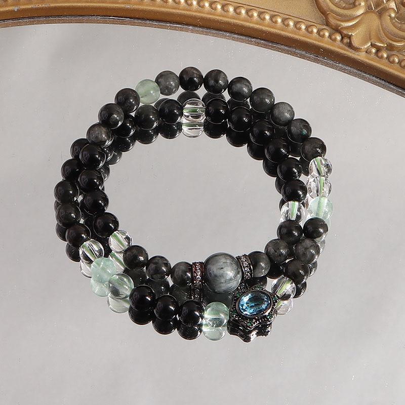 New Chinese double circle tea crystal obsidian sandalwood coconut shell spacer zen bracelet bracelet Douyin explosion wholesale