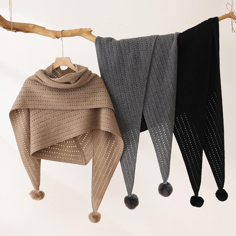 Women's 100% Cashmere Triangle Scarf - Versatile, Warm, Solid Color for Autumn & Winter