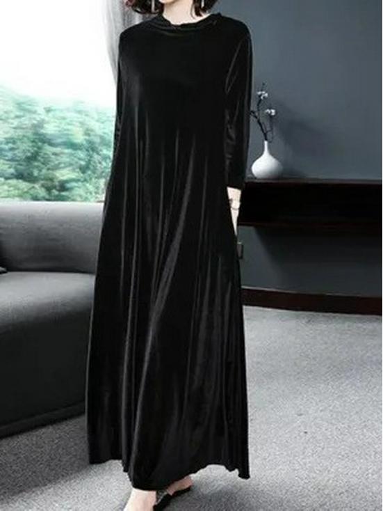 Women's Gold Velvet Knee-Length Dress - Autumn/Winter Collection