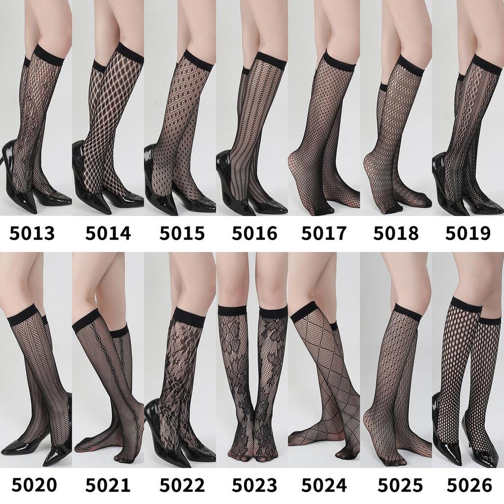 Spring/Summer Fishnet Socks: Black Ankle & Mid-Calf, Large/Small Mesh, White Calf
