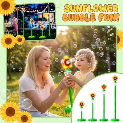 Adjustable Height Sunflower Bubble Machine with Rechargeable Lithium Battery Four Height Settings Outdoor Bubble Maker Toy for Kids
