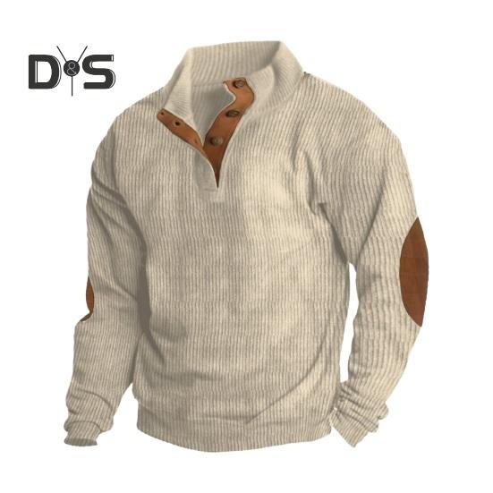 

Мужская толстовка с воротником-стойкой и пуговицами, с длинным рукавом, повседневная, свободная, ретро-цвета, для повседневного спорта на открытом воздухе, для путешествий, контрастные цвета, топ M бежевый