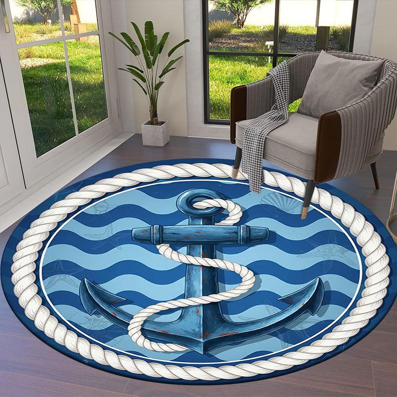 Anchor Round Area Rug,Carpet Rug for Living Room Bedroom Sofa Playroom Decor,Non Slip Floor Mat