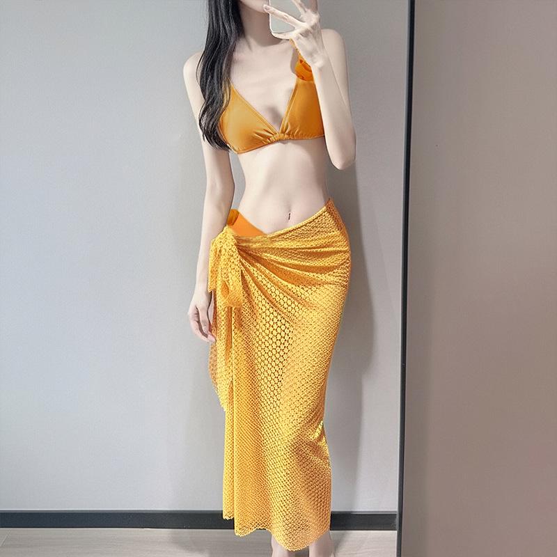 Women's 2025 Push-Up Bikini Set: Three-Piece Swimsuit with Long Skirt, Underwire Support, Beach & Resort Wear.