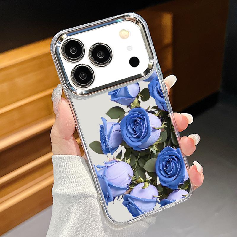 Colorful Flowers Print Case For iPhone 17 Pro Max iPhone 16 15 14 13 Pro Max 11 17e 16e Plating Lens Frame Clear Soft Silicone Back Cover