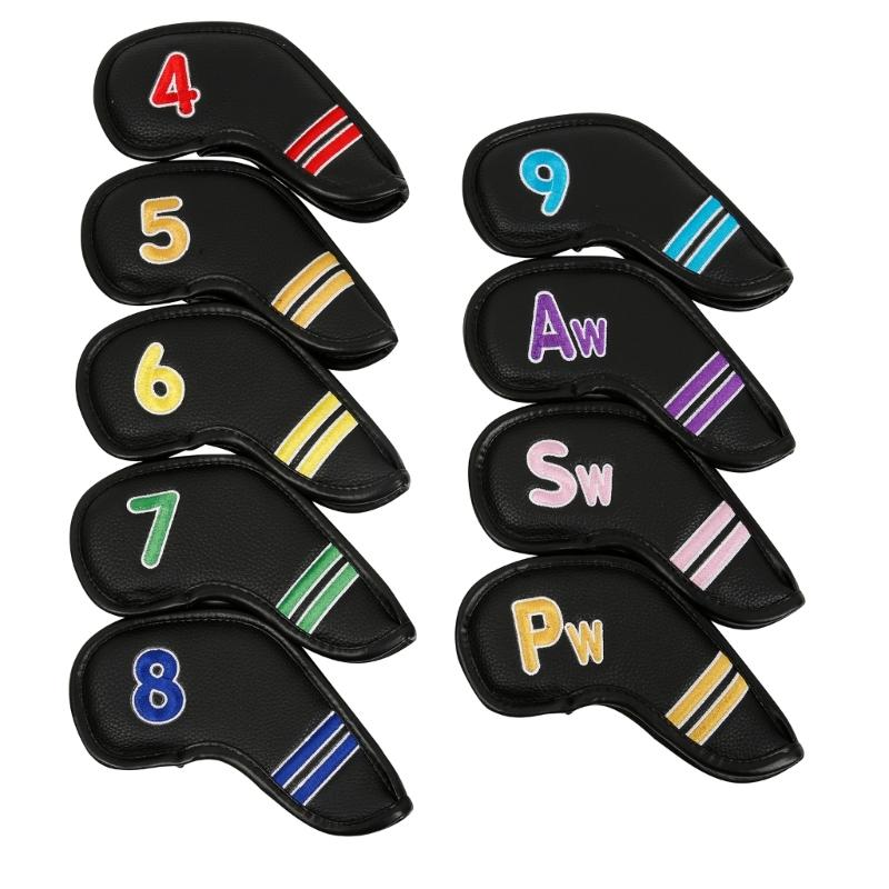

9Pcs Waterproof Golfs Putter Cover Iron Head Cover Set PU Leather Golfs Club Cover Iron Headcover Golfs Club Head Cover чорний