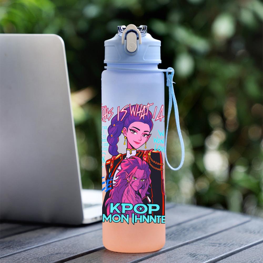 750Ml Water Bottle Cartoon K-Pop Demon Hunters Printed Large Capacity Drinking Cup Portable Outdoor Sports Water Cup Children Kid Gift