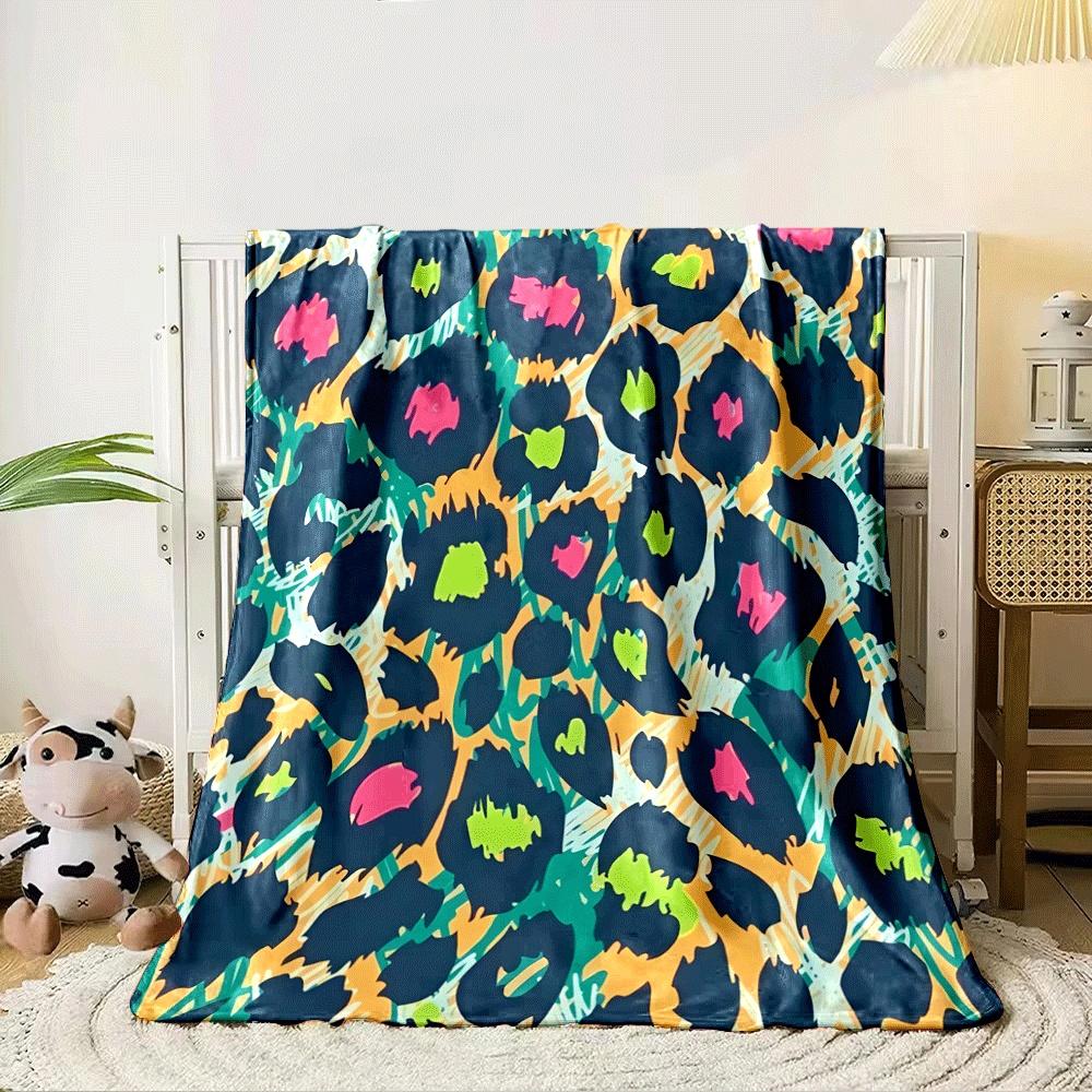 Abstract leopard print with bold dark spots and vibrant pink-green centers. for all seasons blanket lunch break throw gift