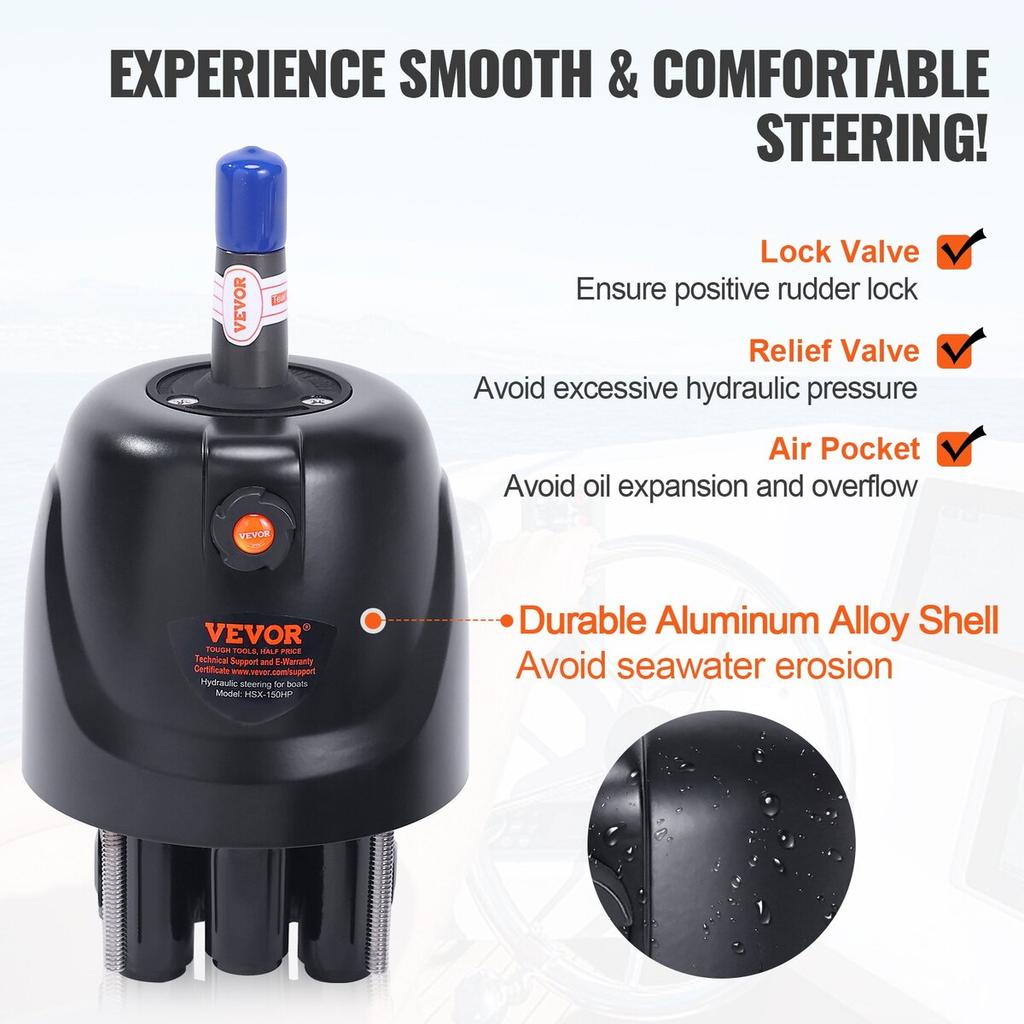 Hydraulic Outboard Steering Kit, 150HP, Marine Boat Hydraulic Steering System, with Helm Pump Two-Way Lock Cylinder and 24 Feet Hydraulic Steering