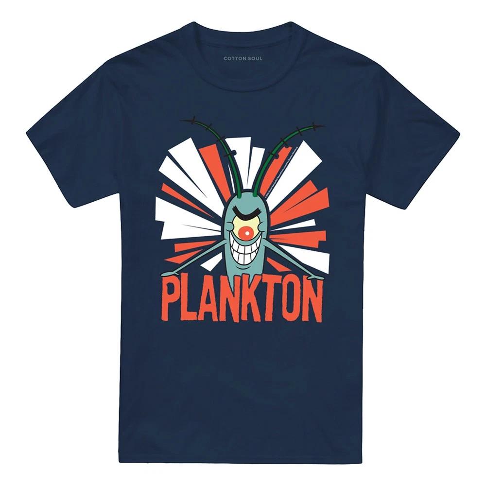 Spongebob Plankton 100% Cotton T-shirt Mens Tees Top S-2XL, Navy S