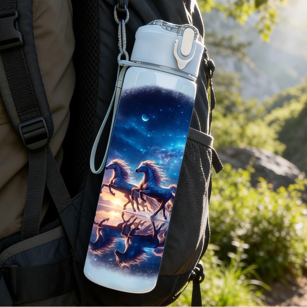 1PC Deep Galaxy Nebula Space Texture Print 750ml Color Plastic Sports Water Bottle Leakproof Flip Straw Lid Suitable for Sports Office Home Use