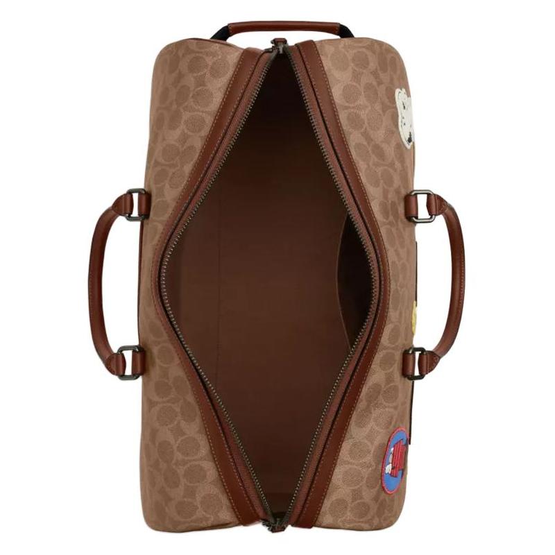 COACH PEANUTS joint model Signature 45 Ventura brand logo coated canvas and leather Boston bag shoulder crossbody hand travel bag women's tan