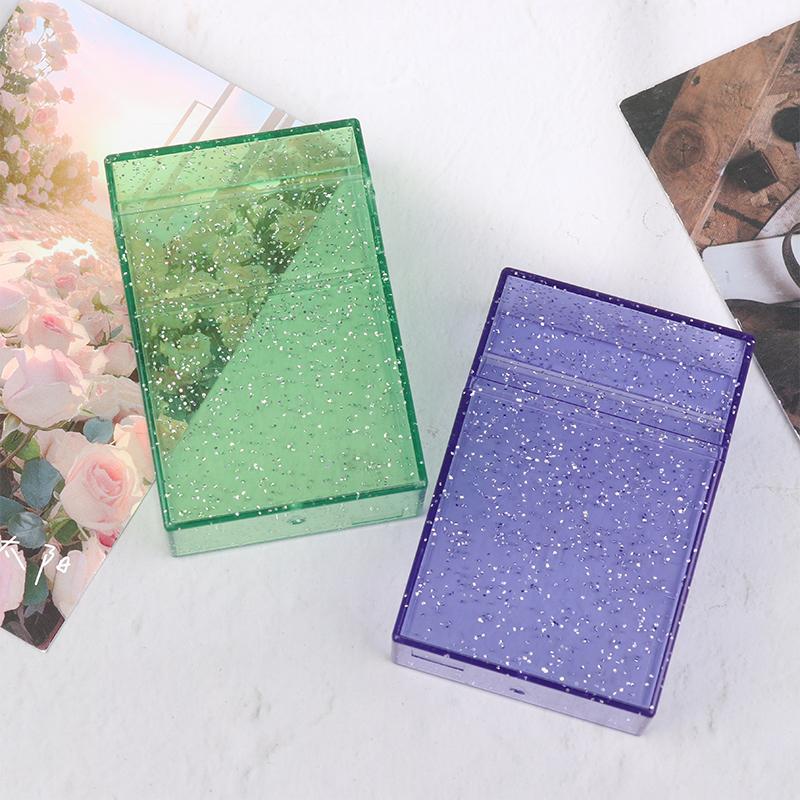 Clear Glitter Small Storage Box Kpop Photo Mini Card Holder Flip Lid Photo Case Small Stationery Card Holder Organizer