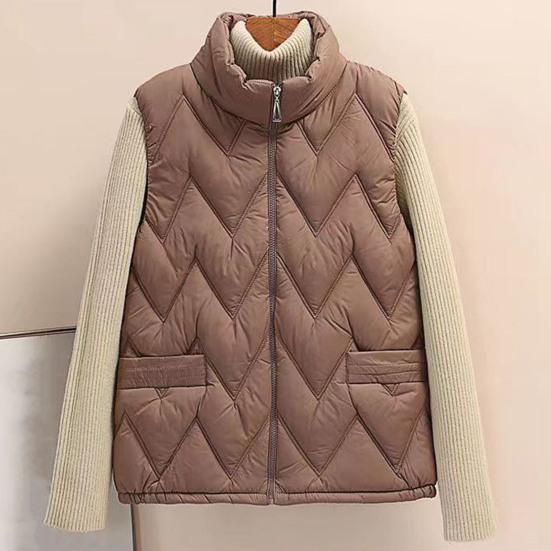 Women Winter Vest Thickened Padded Sleeveless Windproof Stand Collar Heat Retention Neck Protection Pockets Loose Cardigan Outdoor Waistcoat