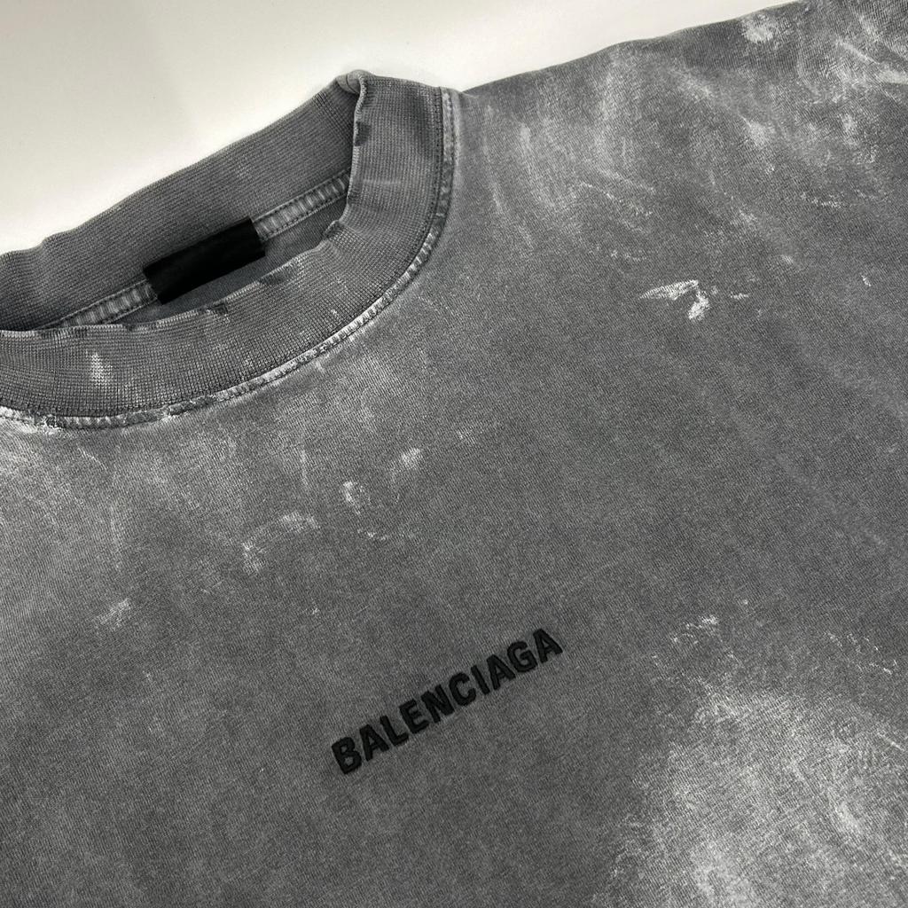 BALENCIAGA 796917 Back Logo Damaged Long Sleeve T-Shirt tops 2 grayUsed