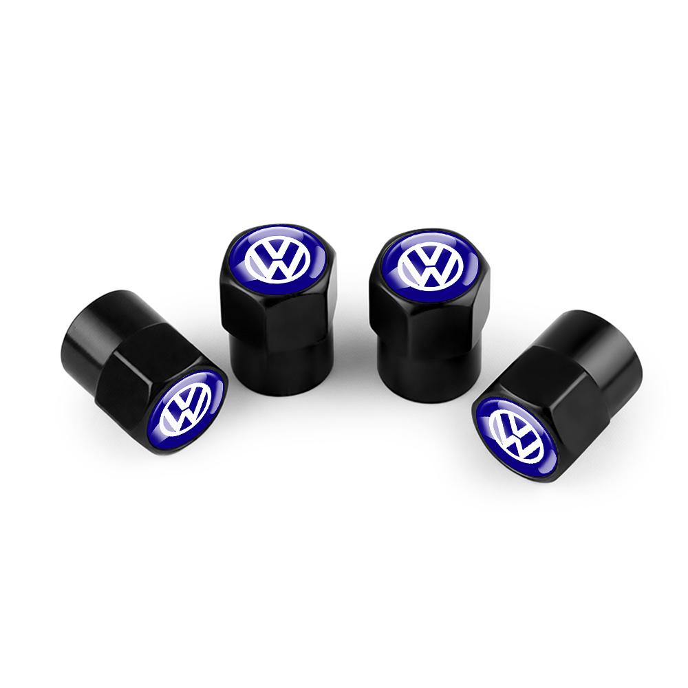 For Volkswagen 1J264Pcs 3D Metal Tire Valve Caps Car Tyre Air Stems Cover for Volkswagen VW R Line R32 Touareg Passat Polo 4 Motion MTM Blue Motion