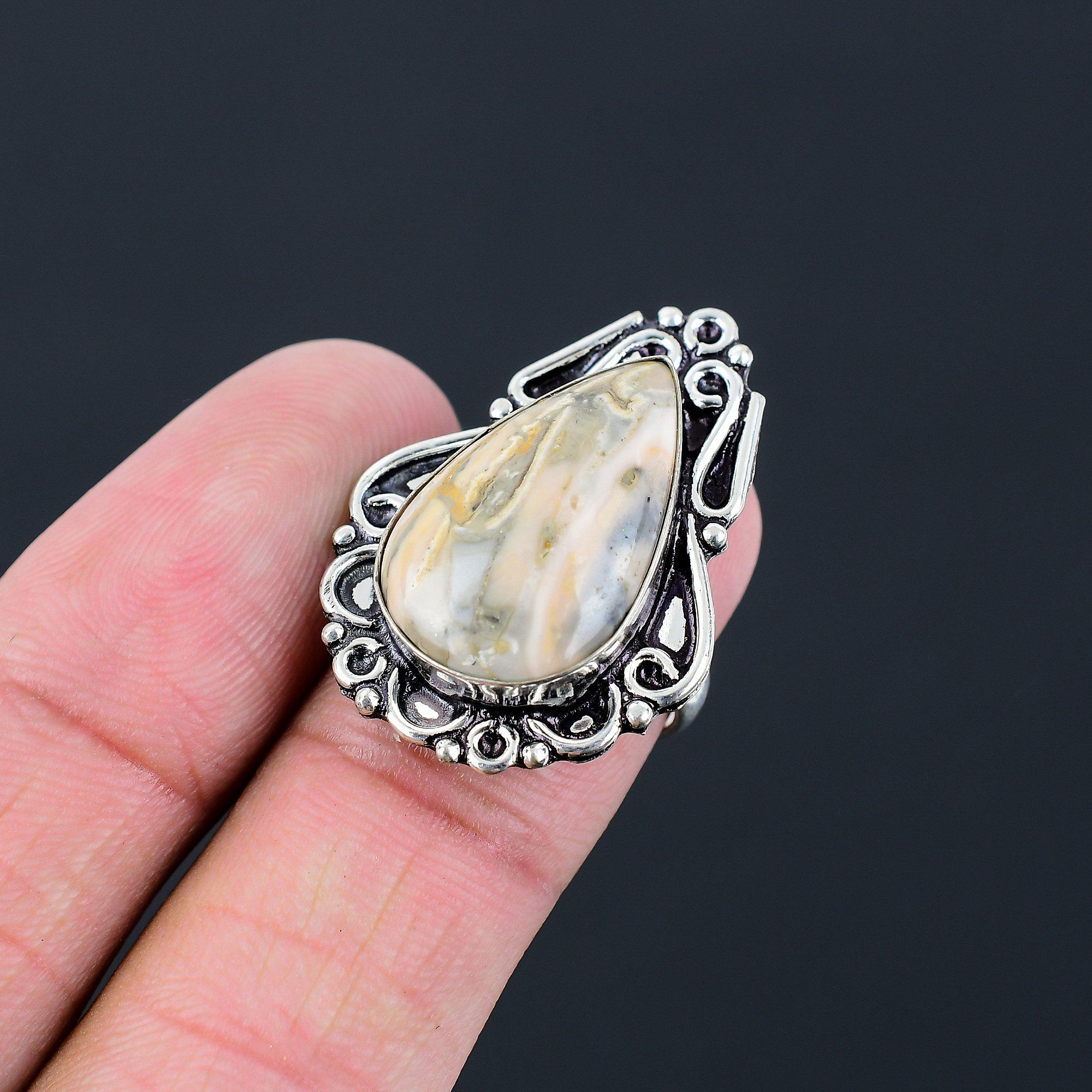 Womens day Sale 925 Silver Cobra Jasper Gemstone Solitaire Ring Jewelry Size 6.5 6.5