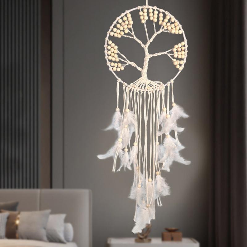 Tree of Life Dream Catcher with Beads Macrame Wall Hanging Large Dreamcatcher Woven Boho Home Decor Bedroom Decoration Gift