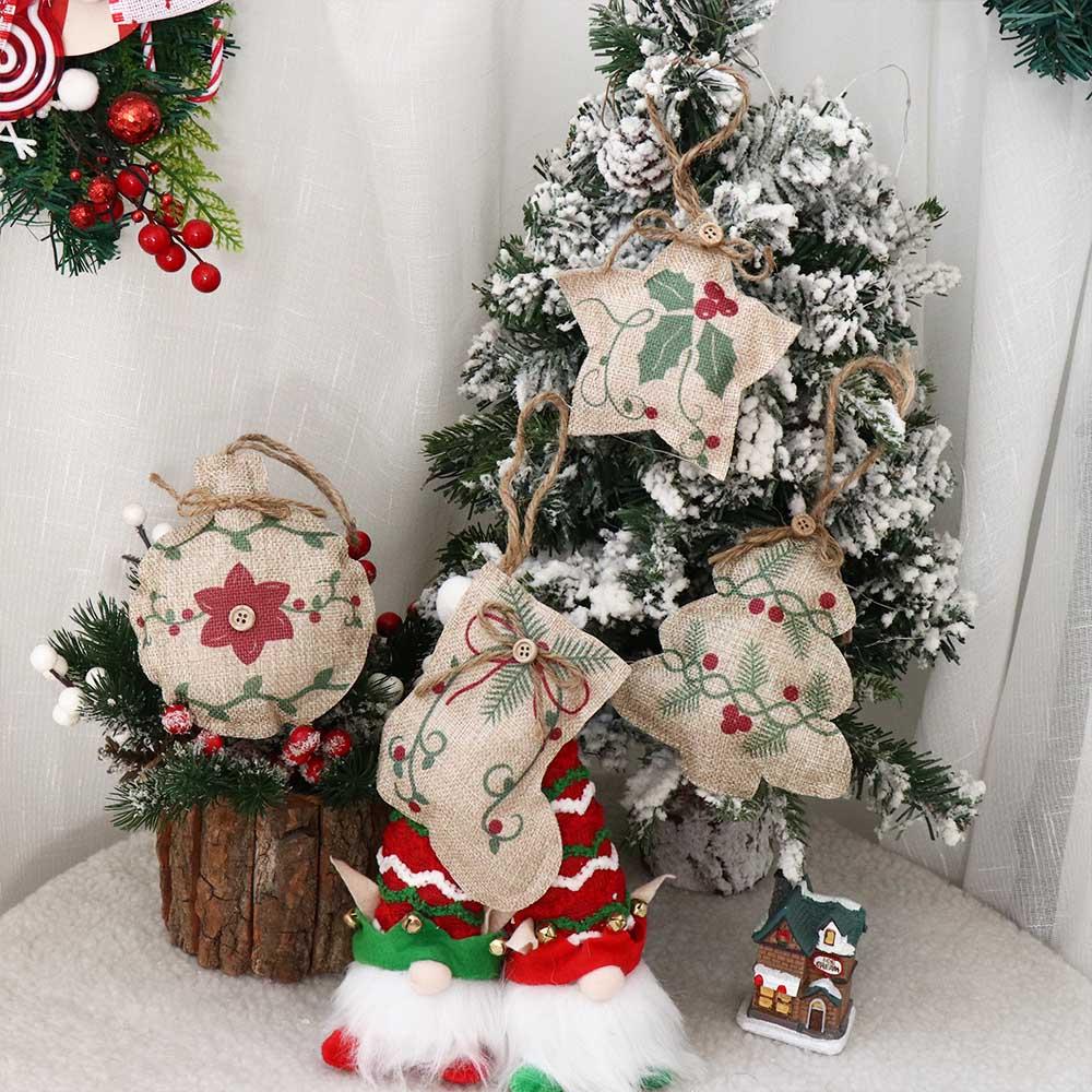 Pentagram Christmas Tree Decorations Decorative Christmas Ornament Christmas Burlap Pendant  Window