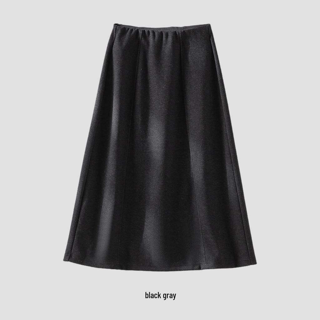 Rongtai High-Waisted A-Line Woolen Skirt for Women - 2025 Autumn/Winter Fashion, Mid-Length, Over-the-Knee, Casual Style