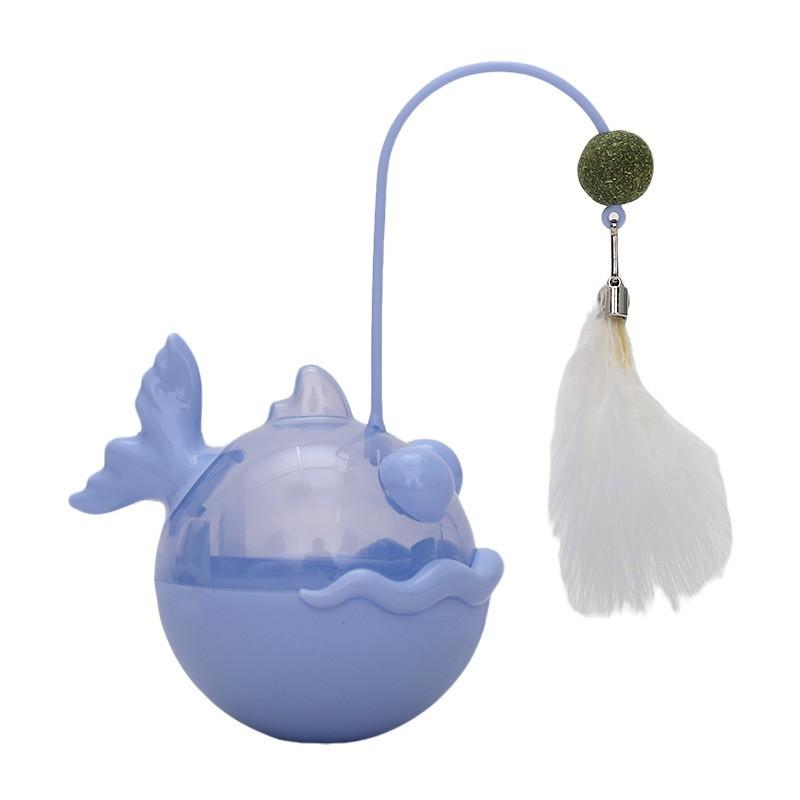Interactive Cat Toy With Treat Dispensing Ball Feather Wand Kittens Adult Cats Indoor Play