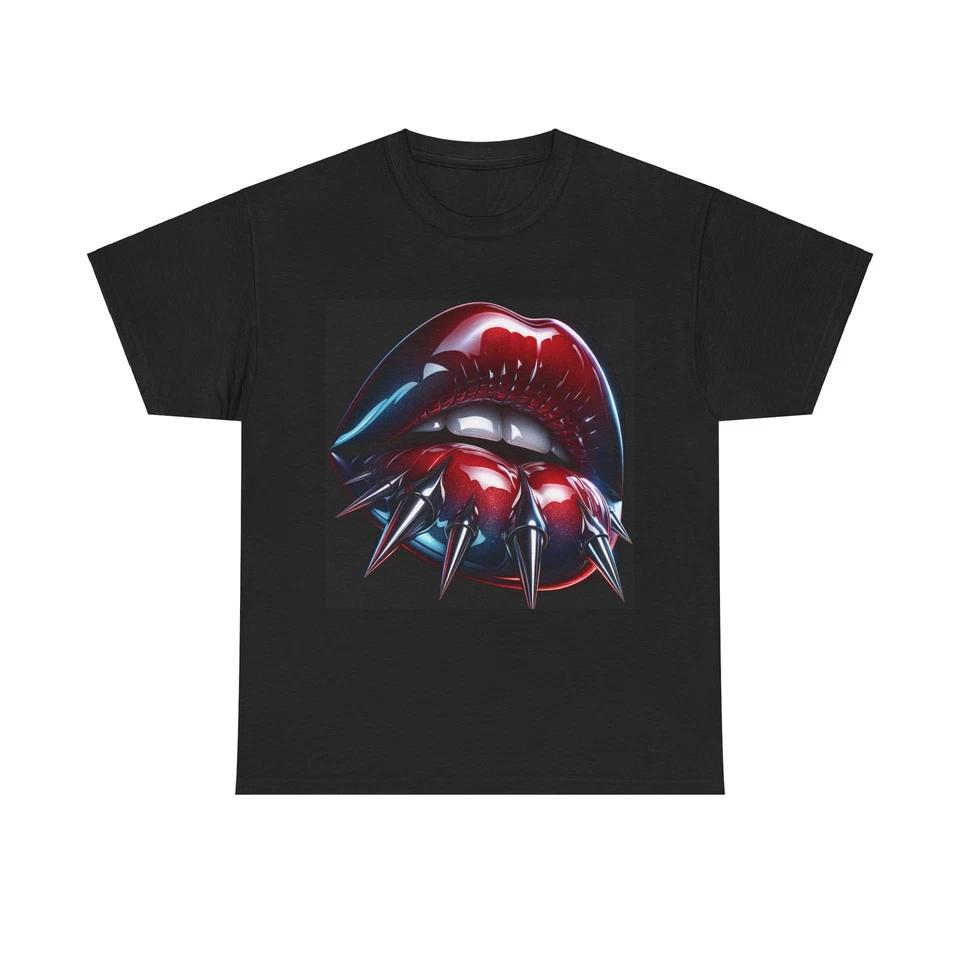 Unisex Adult T Shirt Sensual Lips Chrome Spikes Dominatrix Artwork M