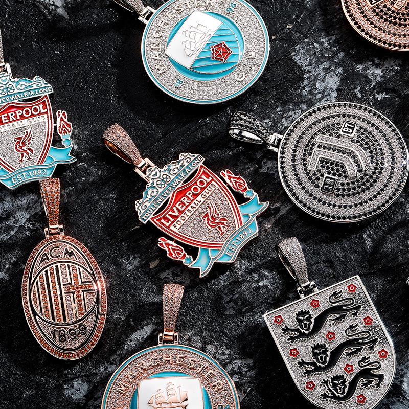European & American Hip-Hop Football Club Badge Pendant with Colorful Drip Oil - Fan Commemorative Medal Necklace