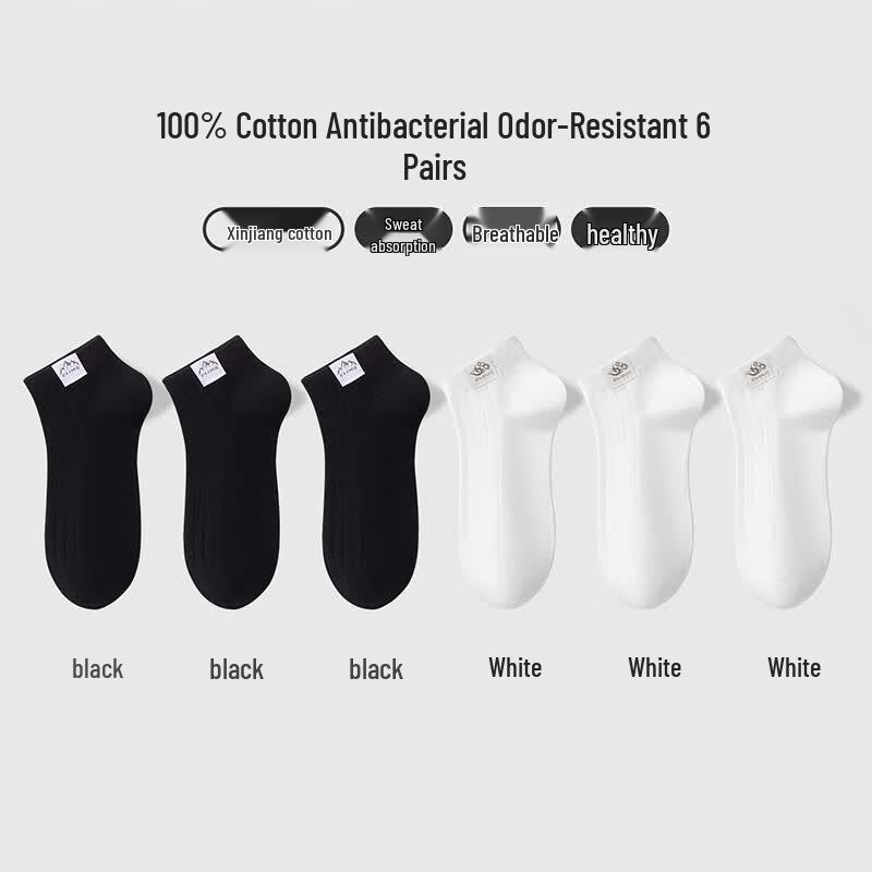 Mens Antiodor Breathable 100 Cotton Noshow Socks 6 Pairs