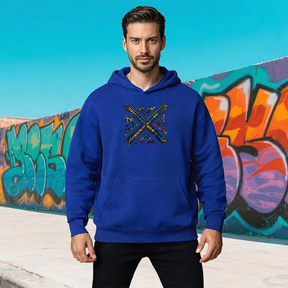Men's Printed Sweatshirt Casual Loose Long Sleeve Autumn and Winter Colors and Unique X Design Street Wear Bold Patterns Hoodies