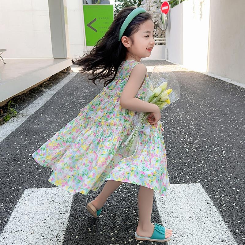 Floral Vest Dress Cool Pure Cotton Printed Middle and Large Children Primary School Kindergarten Korean Style Cotton Skirt
