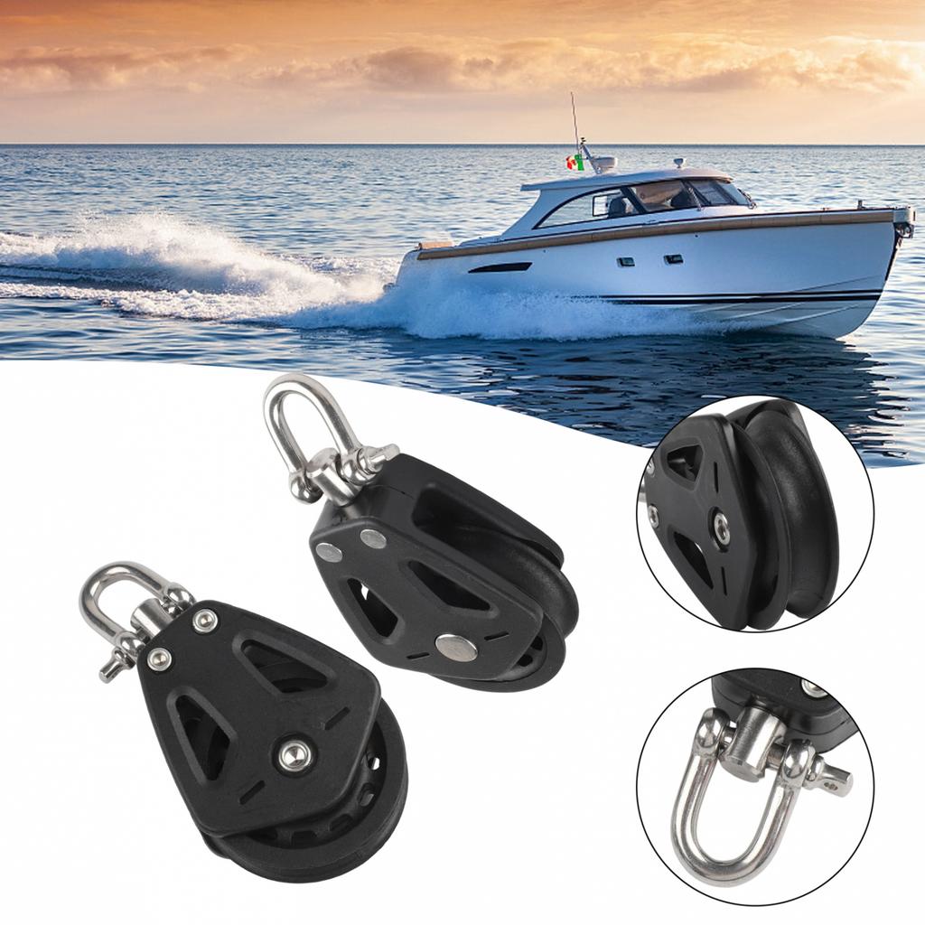 Set of 2 Heavy Pulley Blocks for Marine Use with Enhanced Bearing System
