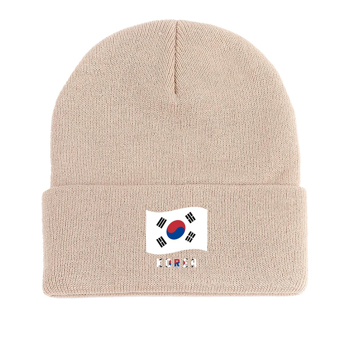 

Флаг Южной Кореи Теплая вязаная шапка бини, Патриотическая мужская шапка с уютным отворотом, Головной убор, Вязаная шапка бини as the picture бежевый