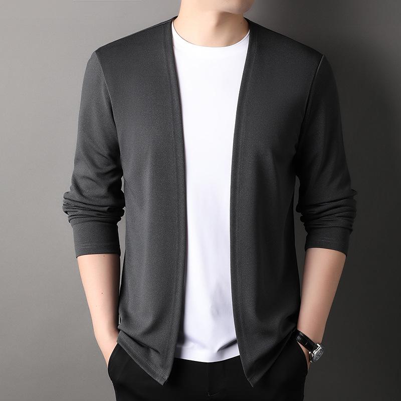 Giacca Cardigan Casual da Uomo a Maniche Lunghe Scollo a V Slim Colore Unito Ampio Sezione Sottile Top in Maglia