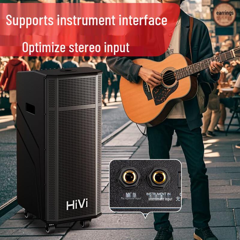 HiVi Portable Outdoor Bluetooth PA Speaker with Dual Wireless Microphones CN Plug (adapter Included)
