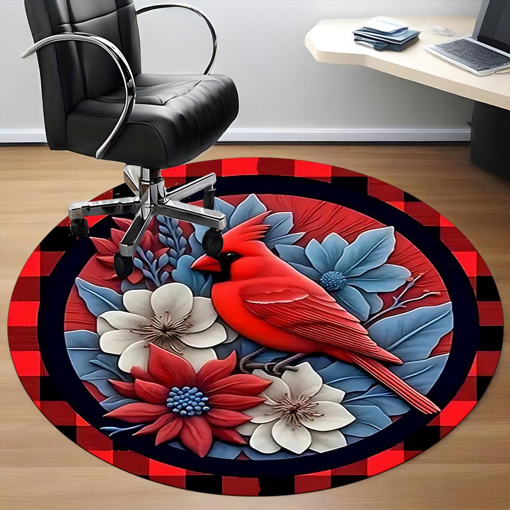 1pc Red Cardinal Bird Carpet for Office Non-Slip, Round Carpet, Soft & Comfortable, Carpet for Office, Lightweight Round Floor Mat