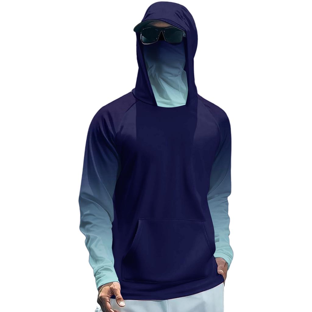 Lightweight Long Sleeve Hoodie Shirt with Integrated Face Cover Sun Protection Rash Guard Top for Outdoor Activities