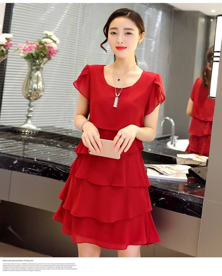 

Women s summer new short-sleeved V-neck fashion skirt style mid-length skirt S красный