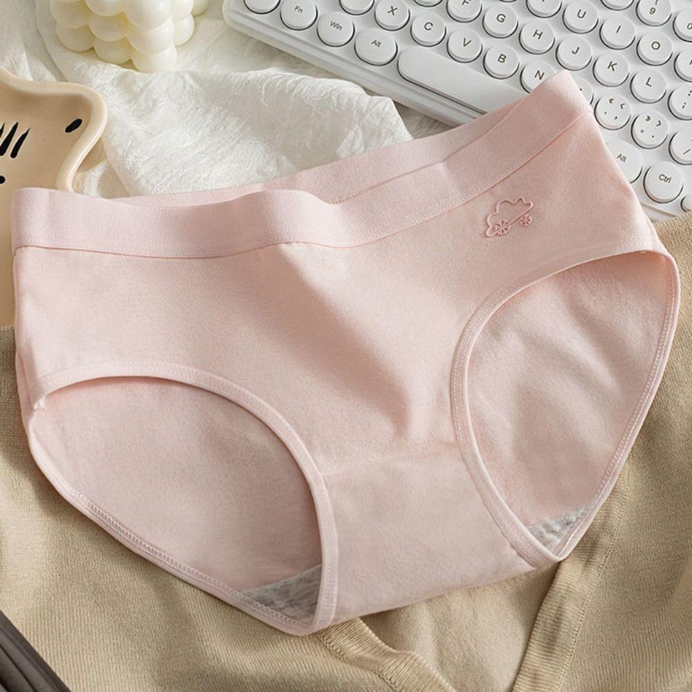 5Pcs Weather Pattern Solid Color Panties Mid Waist Underwear for Women Simple Seamless Briefs  Lady