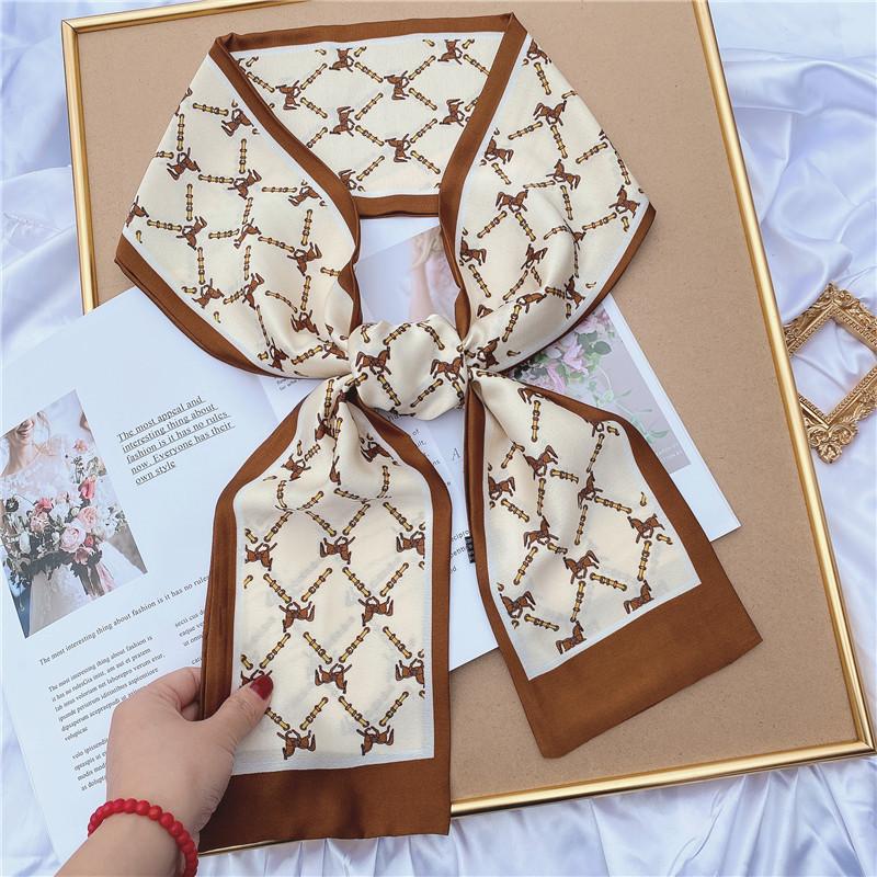 Luxury Design Women Summer Long Silk Scarf Hair Headband Foulard Skinny Bag Scarves Neckerchief Lady Shirt Decorative Streamers