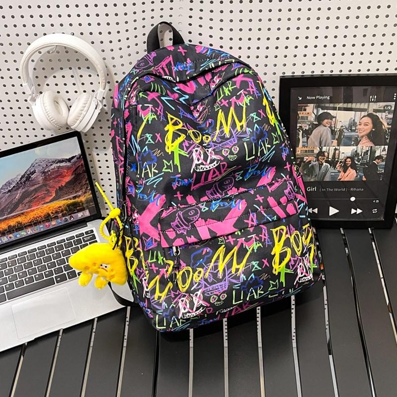 Backpack Men's Graffiti Backpack Senior High School Student Schoolbag