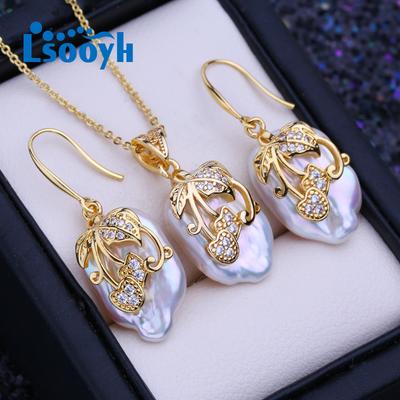 Natuurlijke Zoetwater Grote Barokke Parel Ketting Vierkante Hanger Mode Druppel Oorbellen Voor Vrouwen Parel Sieraden Sets