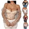 Women's Off Shoulder Corset Tops Trendy Floral Embroidered Mesh Long Sleeve  Crop Tops