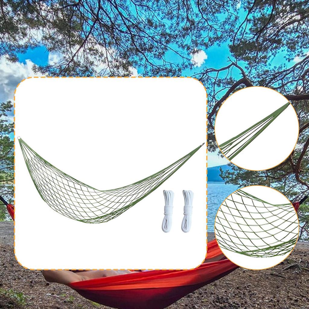 Camping Hammock Mesh Nylon Sleeping Bed Portable with Hooks Travel Swing Hanging Outdoor Sport