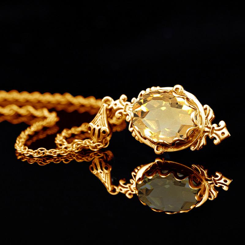 100% Sterling Silver 925 Citrine Necklace Women Luxury 10*14mm 8ct Oval Yellow Stone Pendant Victoria Style Jewelry Gift Female